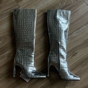 New Zara Silver Heeled Boots Size 37